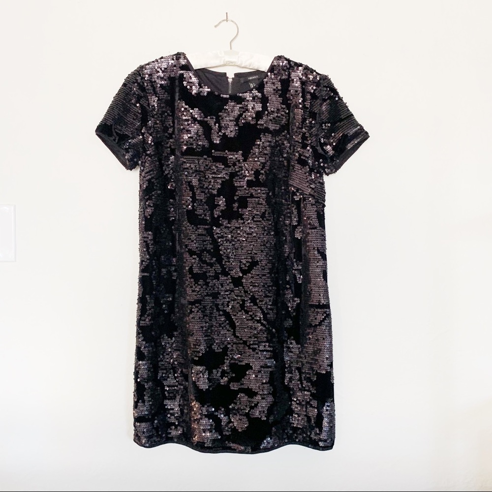 Forever 21 Velvet Sequin Black Mini Cocktail Dress